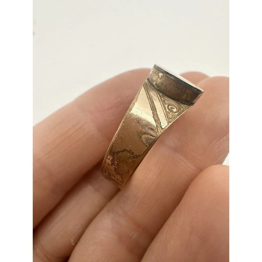 Antique Engraved Initials Gold Tone Signet Ring Size 9.5
